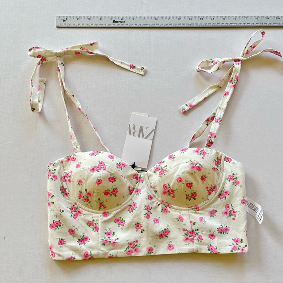 NWT Zara pink white floral crop top L - Picture 9 of 11